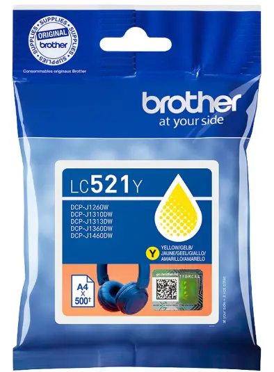 ראש דיו מקורי צהוב Brother LC-521Y (500 דף)  