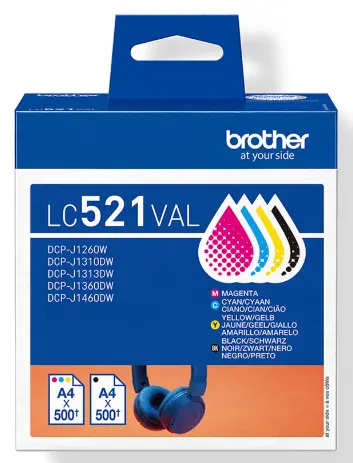 סט 4 ראשי דיו מקוריים Brother LC-521VAL (500 דף) 