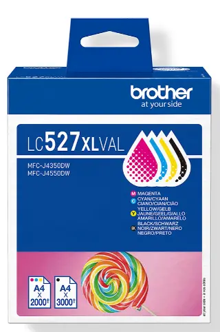 סט 4 ראשי דיו מקוריים  Brother LC527XLVAL (3,000 דף בשחור 2,000 דף בצבע) 