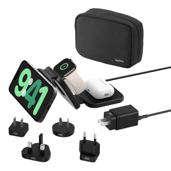  מטען אלחוטי מגנטי 3 ב-1 נייד עם Qi2 15W Belkin BoostCharge Pro Belkin WIZ024hqBK 