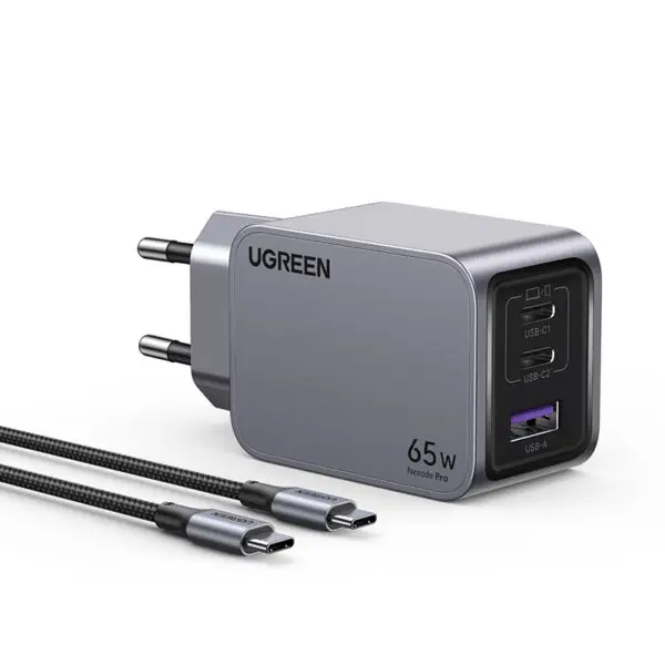  מטען קיר מהיר UGREEN NEXODE PRO 65W GAN + כבל CTC UGREEN X755 25871 