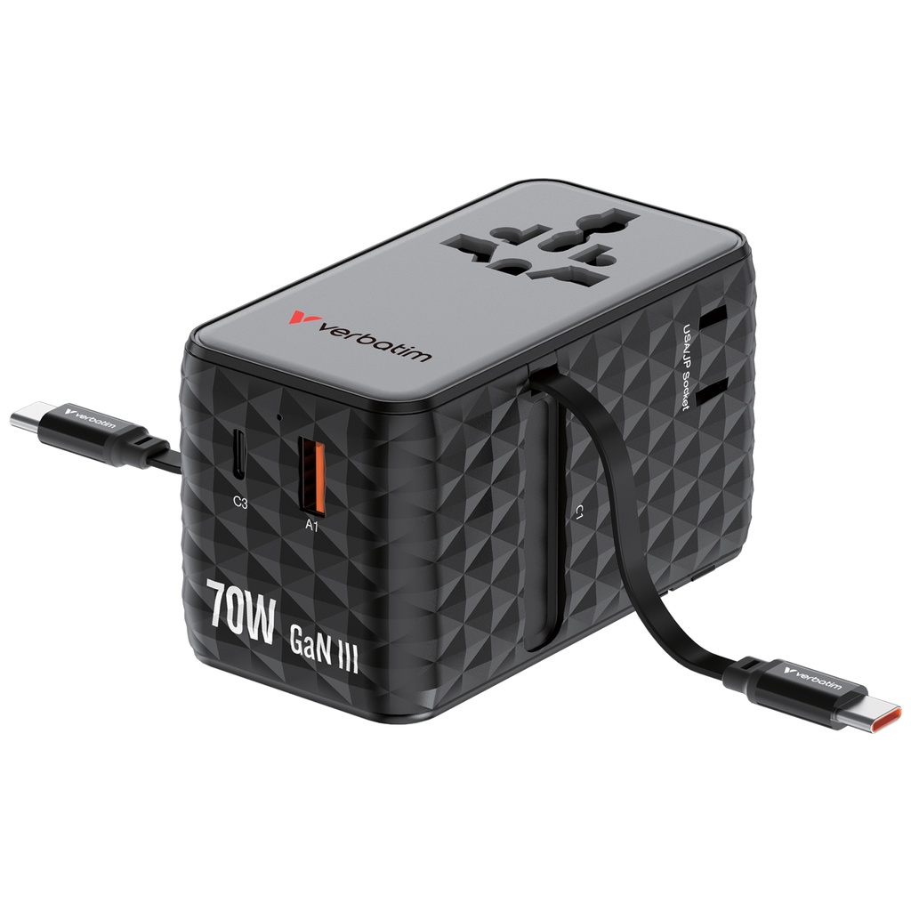  Verbatim Charge 'n' Travel 70W GaN III Universal Travel Adapter 