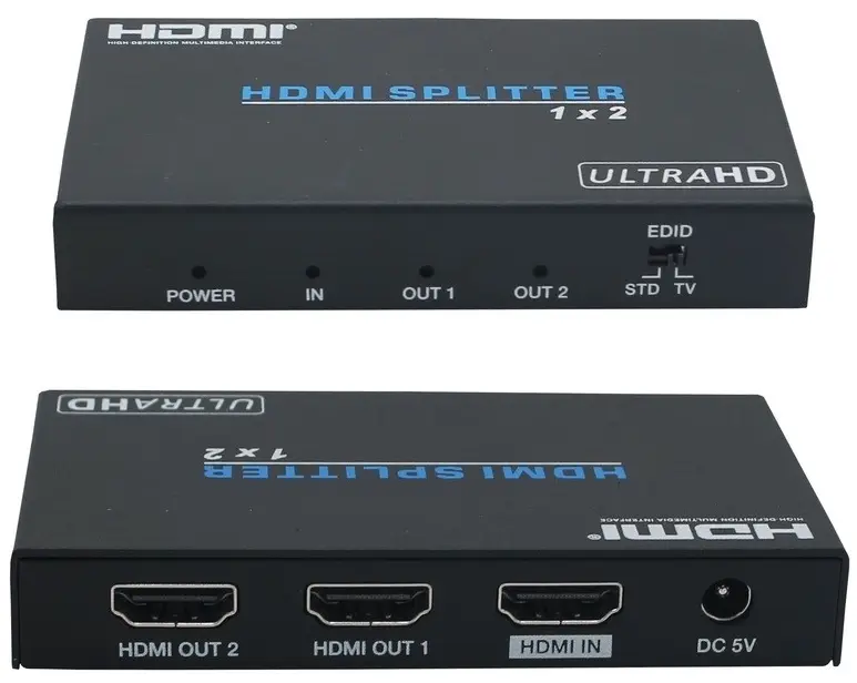 מפצל HDMI 2.0 מוגבר ל-2 מסכים בו זמנית, תומך 4K@60Hz 4:4:4 + HDCP2.2 HDSP02V2