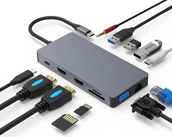 תחנת עגינה USB C למגוון חיבורים כולל 2 יציאות HDMI עם תמיכה ב-MST עד 3 מסכים שונים 
