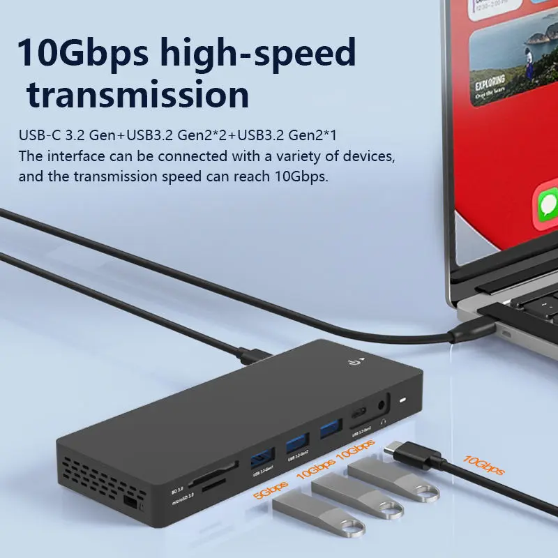 תחנת עגינה רב-תכליתית USB-C עם חיבור מהיר 10GBps 