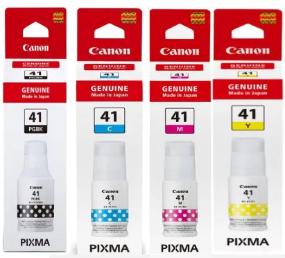 סט 4 בקבוקי דיו מקוריים Canon GI41M/C/Y/BK (7,700 דפים בכל צבע, 6,000 דפים בשחור)