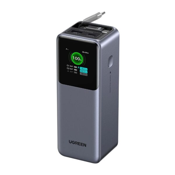  סוללת גיבוי UGREEN Nexode 20000mAh 165W עם כבל USB-C נשלף מובנה ומסך TFT דיגיטלי UGREEN BP726 95670B 