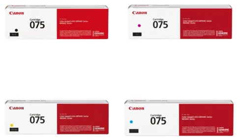 סט טונרים מקוריים CANON CRG075BK/M/C/Y (שחור 1,400 דפים צבע 1,300 דפים) 