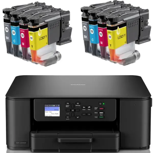 מפעל הפיס - מארז מדפסת הזרקת דיו Brother DCP-J1310DW + שני סטים דיו תואמים LC-521 (סה"כ 1,200 דפים)