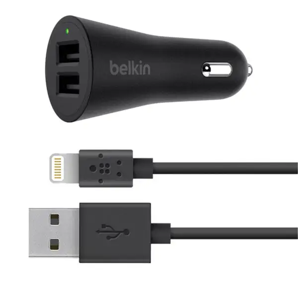  מטען רכב מתכתי כפול עם כבל Lightning F8J221 