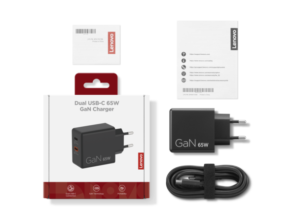 מטען מטען קיר Lenovo Dual USB-C 65W GaN G0A6065WEU – צבע לבן 