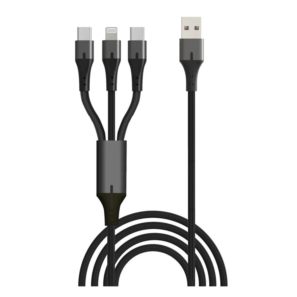 כבל סנכרון וטעינה 3 ב-1 USB to LIGHTNING Type-c x2