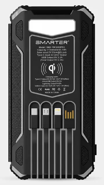 סוללת גיבוי סולרית ניידת 20000mAh צבע שחור Smarter