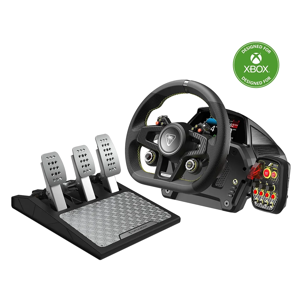 סט הגה ודוושות VelocityOne™ Race – תואם Xbox ו־PC – מבית Turtle Beach
