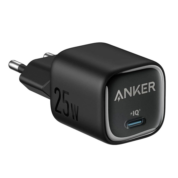 מטען קיר קומפקטי Anker USB-C Wall Charger 25W בצבע שחור